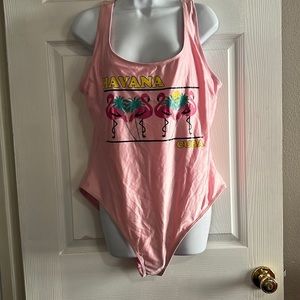 One piece Pink Forever 21 Swimsuit with Flamingo Havana Cuba